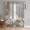 Retro Plant White Flower Abstract Sheer Curtains for Living Room Decoration Window Curtain Kitchen Tulle Voile Organza Drapes