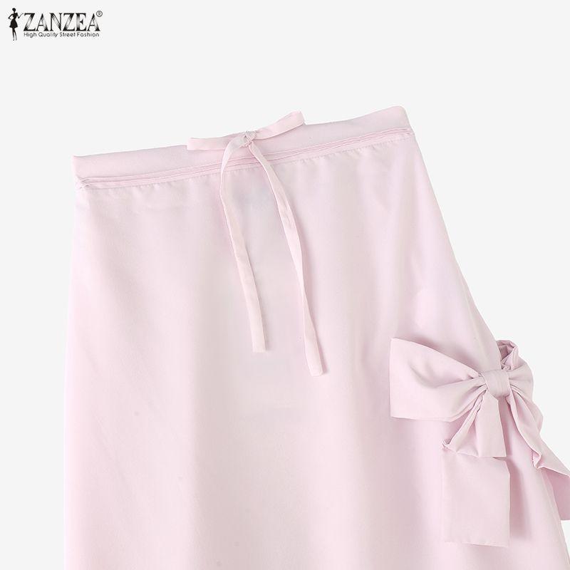 ZANZEA Женские элегантные повседневные длинные юбки однотонные с эластичной талией