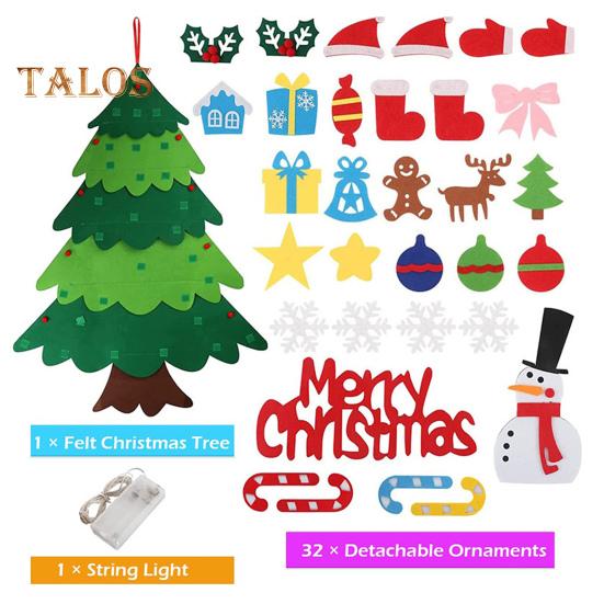 Войлочная новогодняя елка для малышей, светодиодная подсветка, набор для самостоятельной сборки новогодней елки с Санта-Клаусом, снеговиком, снежинкой, чулком
