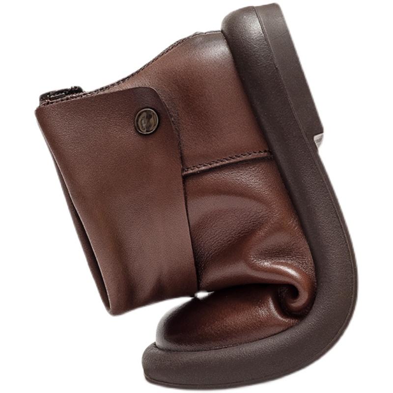 Fashion GKTINOO 2024 New Autumn/Winter Shoes Women Boots Genuine Leather Flat With Handmade Candy Color Round Toe Leisure Ladies Boots