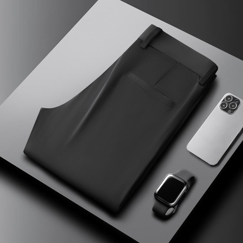 Высокоэластичная ткань, летние тонкие шелковые деловые брюки для мужчин с эластичной талией, классические рабочие офисные брюки