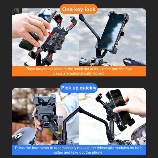 Motorcycle Phone Holder Auto Lock Handlebar Rearview Mirror Mobile Phone Mount Anti-slip Universal Motorbike Bicycle Cell Phone Holder