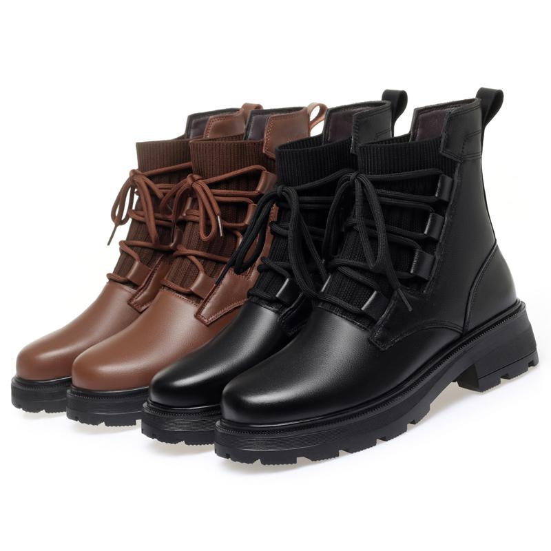Модная женская зимняя обувь AIYUQI большого размера 2025, новая, из натуральной кожи, женские мотоциклетные ботинки, шерстяные, теплые, в стиле ретро, нескользящие, женские ботильоны
