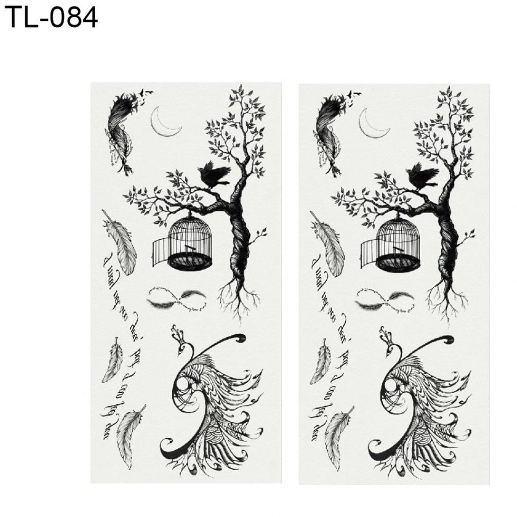 2 листа перо розы письмо бабочка временная татуировка рука боди-арт наклейка