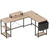 L-Shaped Desk, Versatile Office Desk with Adjustable Shelves and Storage Bag, Monitor Stand, Natural