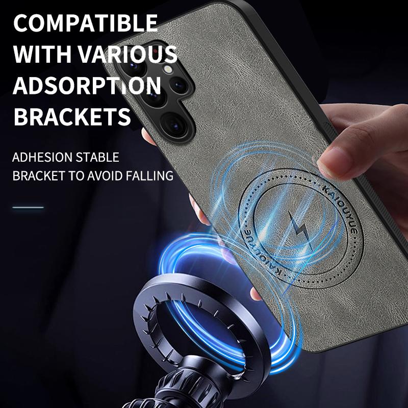 Магнитный кожаный чехол для Magsafe Samsung S26 S25 Edge S24 S23 S22 S21 FE Plus Ultra Однотонный противоударный чехол для беспроводной зарядки