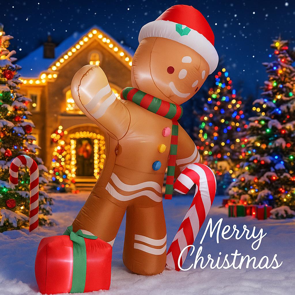 7.8FT LED Inflatable Yard Decoration Gingerbread Man Candy Cane Gift Xmas Home Decor Ornaments Supplie Gift Toy Christma Holiday