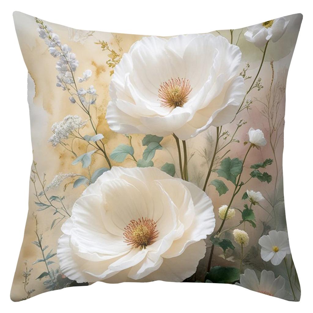Floral Patterned Throw Pillows With White Flowers Decor Polyester pillowcase, sofa decorative cushion cov Headboard Pillow