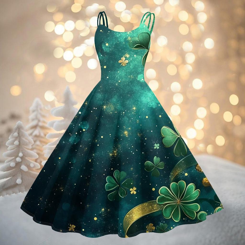 Women's Fashion St. Patrick's Day Printed Sexy Strapless Gothic Cocktail Dress Punk, Vintage Dress.