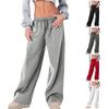 Women Sport Pants Mid-rise Elastic Waist Adjustable Drawstring Long Trousers Solid