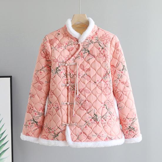 Женская осенне-зимняя куртка на хлопковой подкладке в китайском стиле, пальто на пуговицах с цветочным узором, верхняя одежда на утолщенной флисовой подкладке
