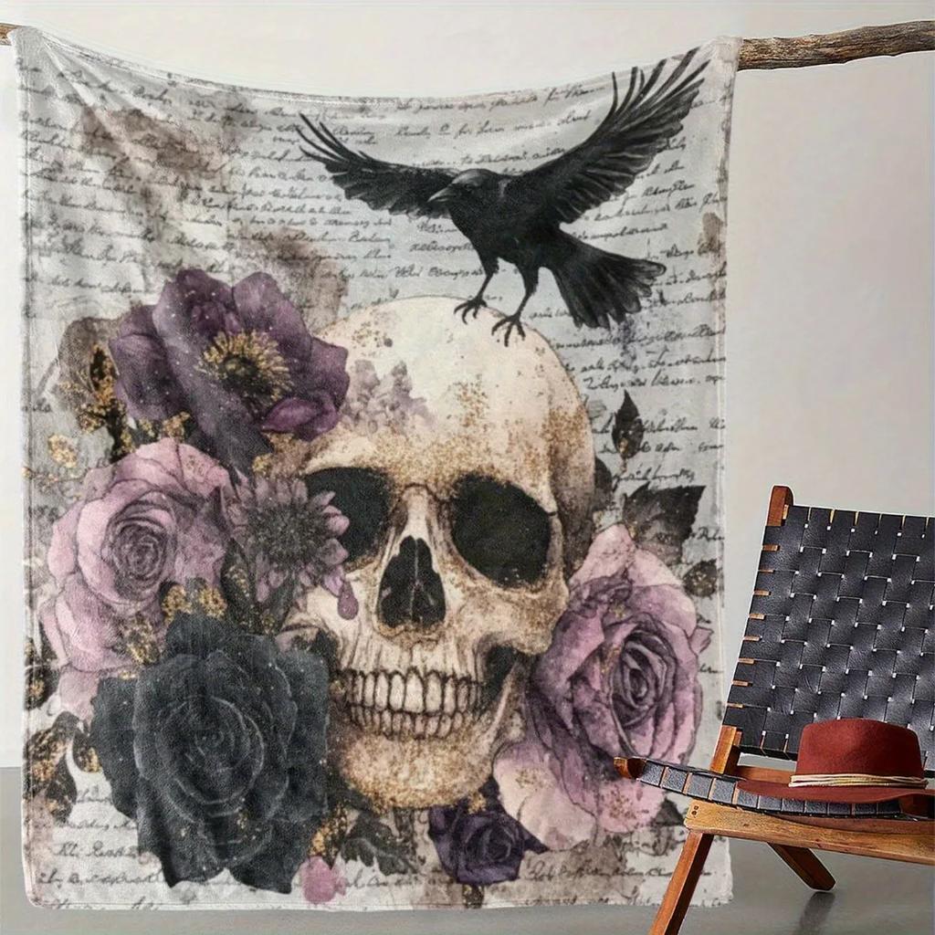 Роза Череп Хэллоуин Одеяло Принт Привидения для Дивана Кресла Приятное к Коже Мягкое Одеяло 2025 Новинка для Дома Украшение на Хэллоуин