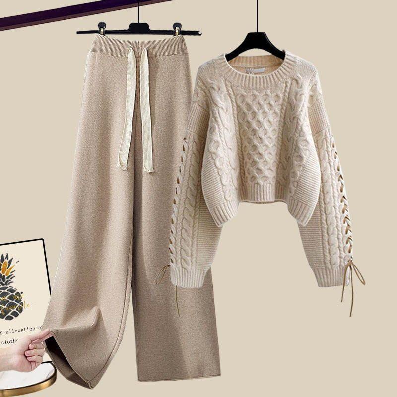 Plus-Size Women's Fashionable Knitted Sweater and Casual Pants Two-Piece Set for Autumn and Winter