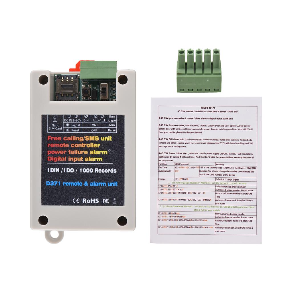 GSM Gate Opener Relay Switch 2G Remote Controller Phone Call SMS Power-off Alarm Switch Input Alarm