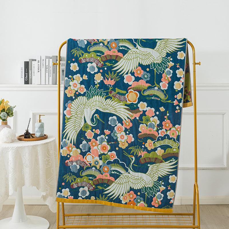 90 X180cm Absorbent Quick Drying Floral Large Bath Towels 4 Layer Gauze Towel Cotton Blanket Boho Jacquard Air Conditioning Thin Comforter Blanket 1pc