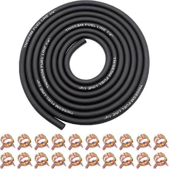 Tnisesm 1/4 Inch ID Fuel Line Hose 10 Feet + 20Pcs 2/5" ID Hose Clamps For Kawasaki Kohler Briggs & Stratton Small Gas Diesel Powersports Engines And