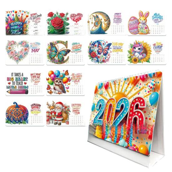 DIY Rhinestone Art Painting Desk Calendar Kit 12-Month Home Office Planner 2026 Practical Sparkling Rhinestone Craft Calendar