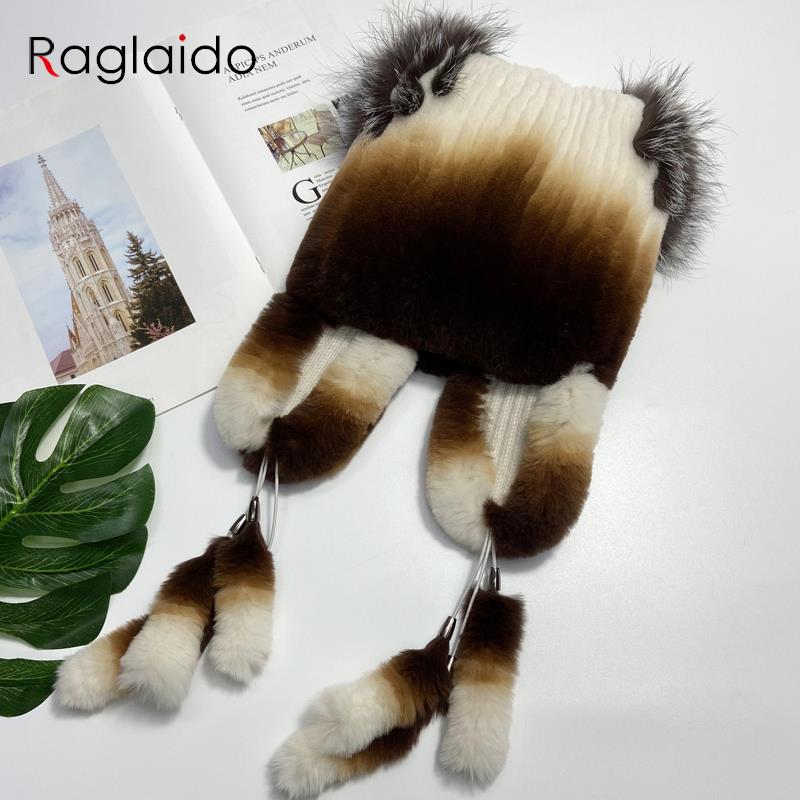 Женские шапки из натурального кроличьего меха с пушистым хвостом, теплая стильная зимняя шапка