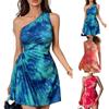 Women's Casual One Shoulder Sleeveless Printed Dress With High Waist And Hip Hugging Skirt