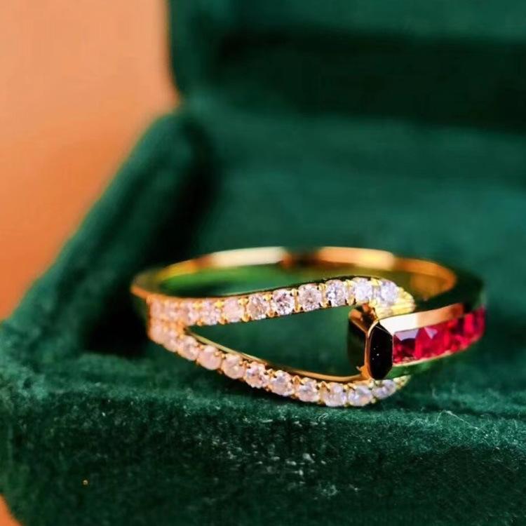 Diamond Ring Hand Decoration Light Luxury Niche Color Personality Fashionable Geometric Ring Jewelry