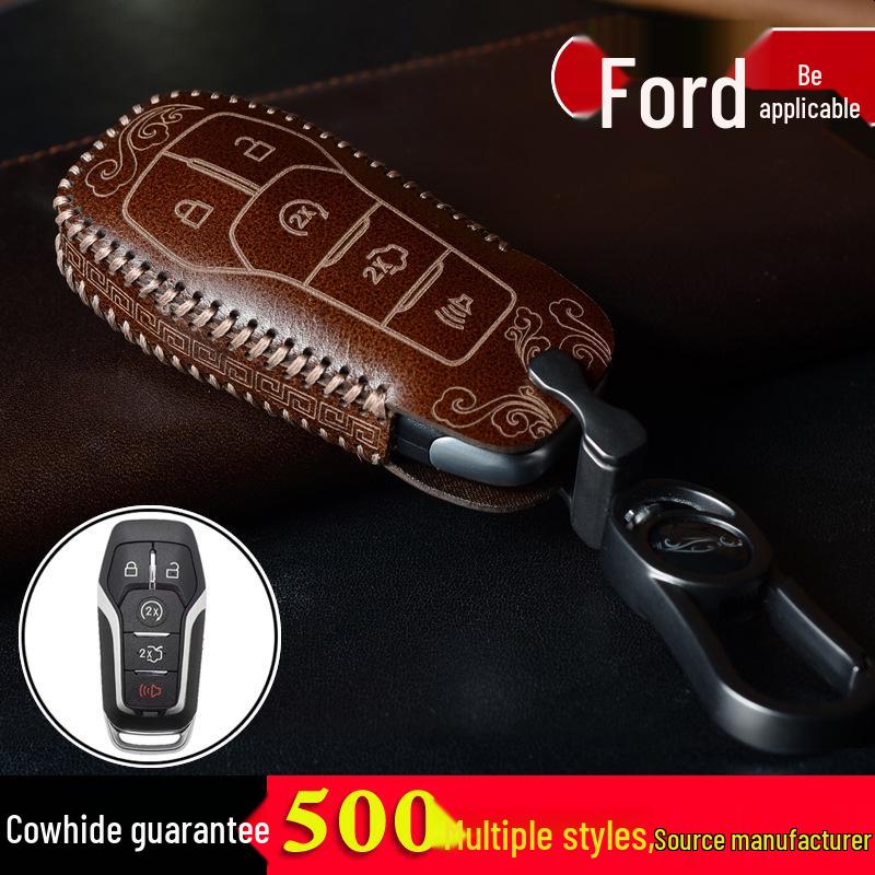 Чехол для ключа Ford: Подходит для Mondeo, Focus, Edge, Mustang, Taurus, Explorer, Raptor - Коровья кожа с пряжкой
