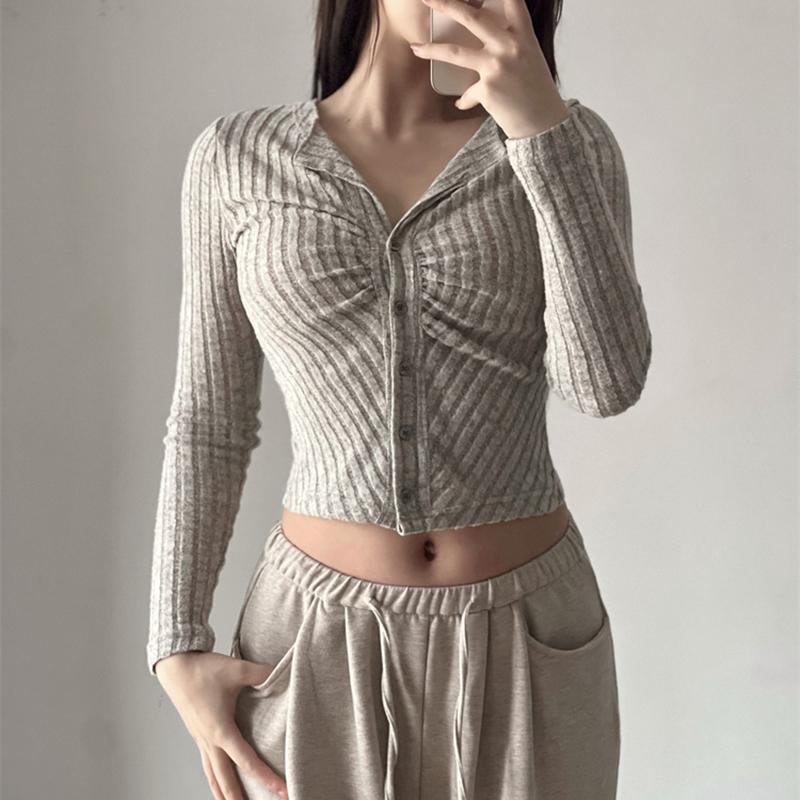 Y2k Knitted Cardigan Women Collar Sweater Coat Vintage Long Sleeve Single Breasted Top Fashion Girls Knitwear