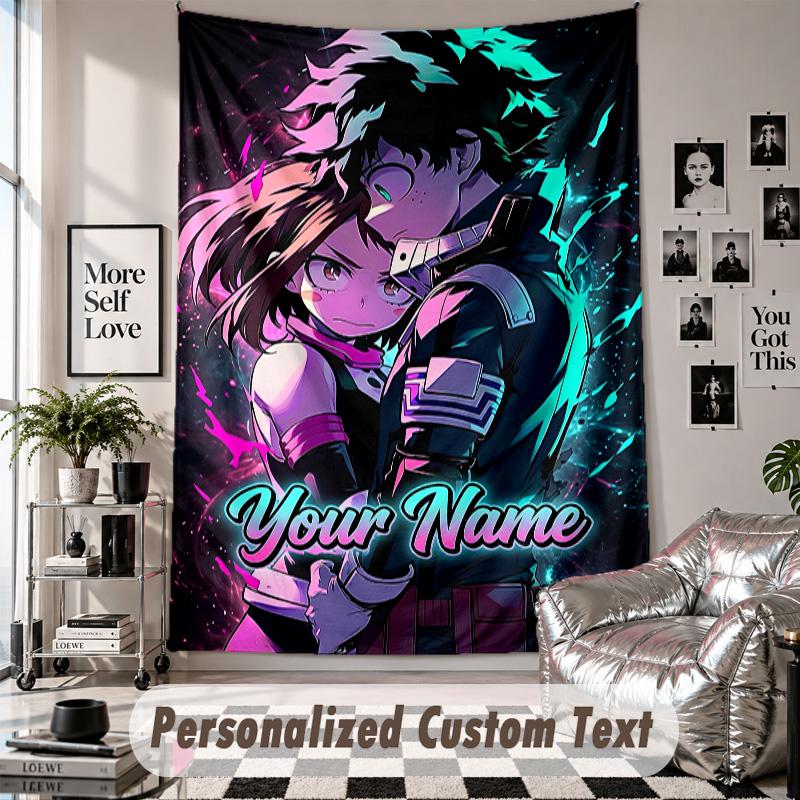 Wall Hanging Tapestry With Custom Name & Text, My Hero Academia Decorative Tapestry For Bedroom