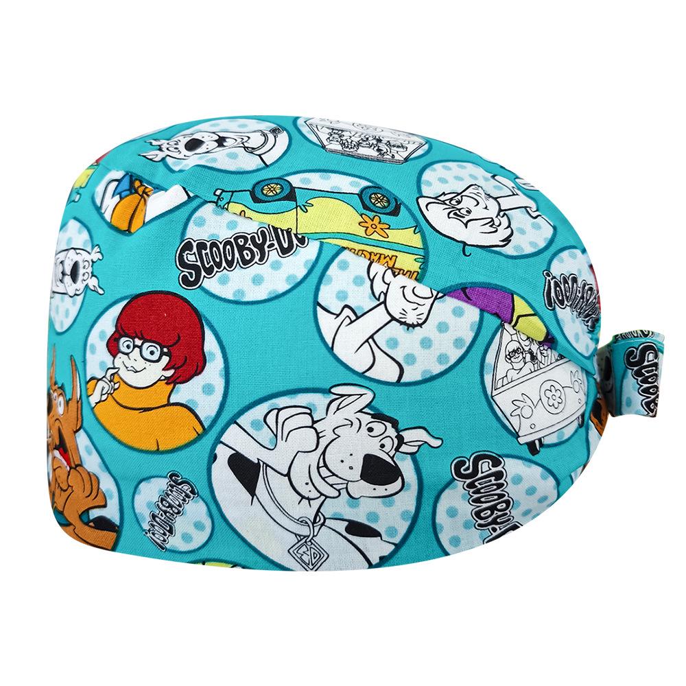Unisex Cartoon Print Nurse Cap - Breathable, Sweat-Absorbent Surgical Cap for Pet Hospital and Medical Use.