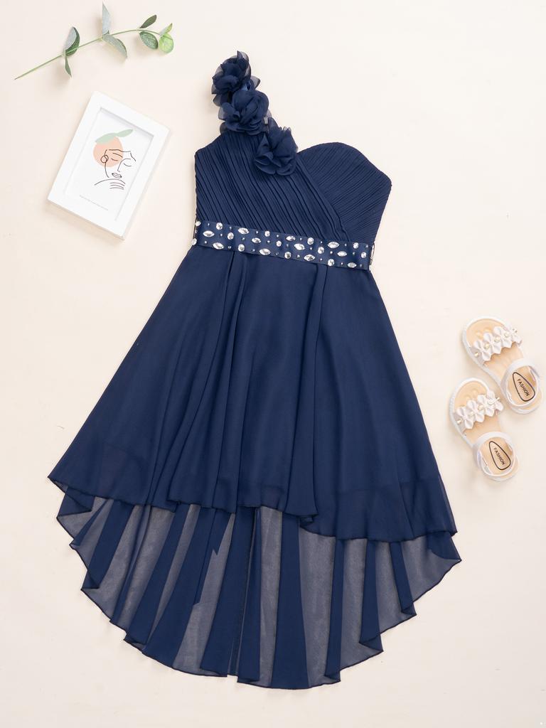 Шифоновое свадебное платье подружки невесты на одно плечо с цветами и асимметричным подолом, пышное бальное платье для выпускного вечера