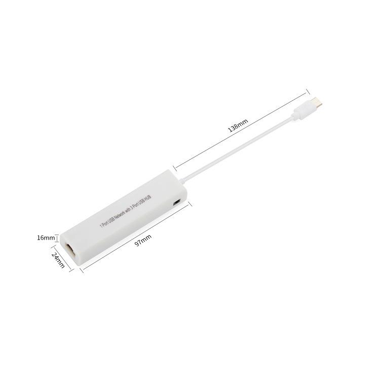 4-в-1 USB-C концентратор с сетевым преобразователем RJ45 100 Мбит/с для ноутбуков и настольных компьютеров