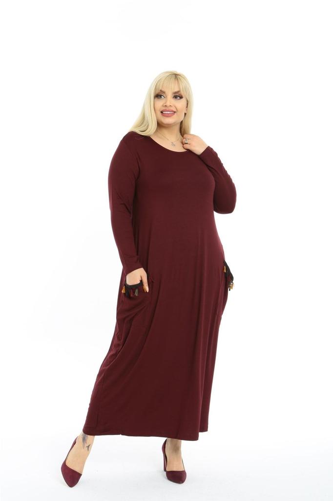 Женское платье большого размера с длинными рукавами и карманами в этническом стиле больших размеров (Подходит для хиджаба) Повседневное платье из вискозы и чесаного хлопка