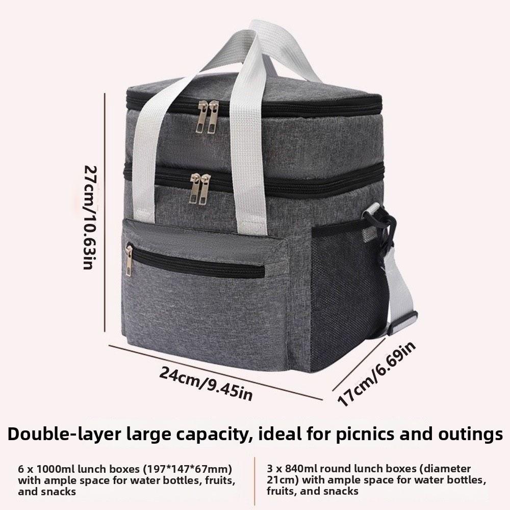 Large Capacity Insulated Lunch Bag with Shoulder Strap Thermal Lunch Pouch Travel Picnic