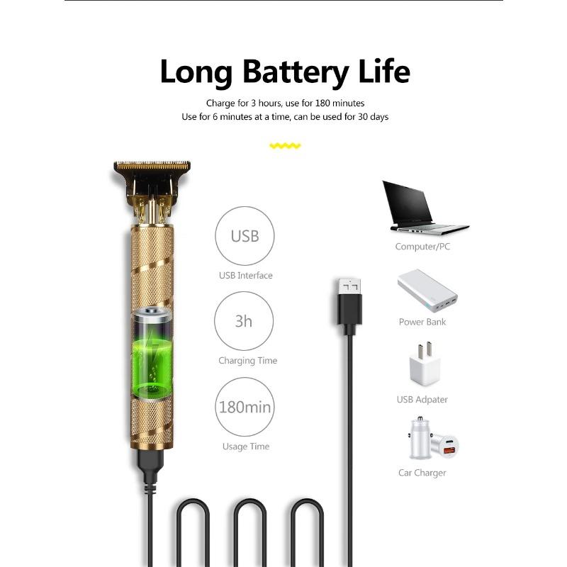 НЕРЖАВЕЮЩАЯ СТАЛЬ Спиральная металлическая винтажная электрическая машинка для стрижки волос T9 Профессиональная электробритва Перезаряжаемый парикмахерский триммер