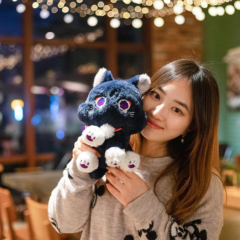 25Cm Game Genshin Black Cat Fluffy Impact Wanderer Pet Plush Toys Scaramouche Cat Cosplay Doll Soft Stuffed Pillow Gift For Kids