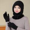 2Pcs/Set Women Hat Gloves Set Solid Color Plush Lining Knitting Beanie Hat with