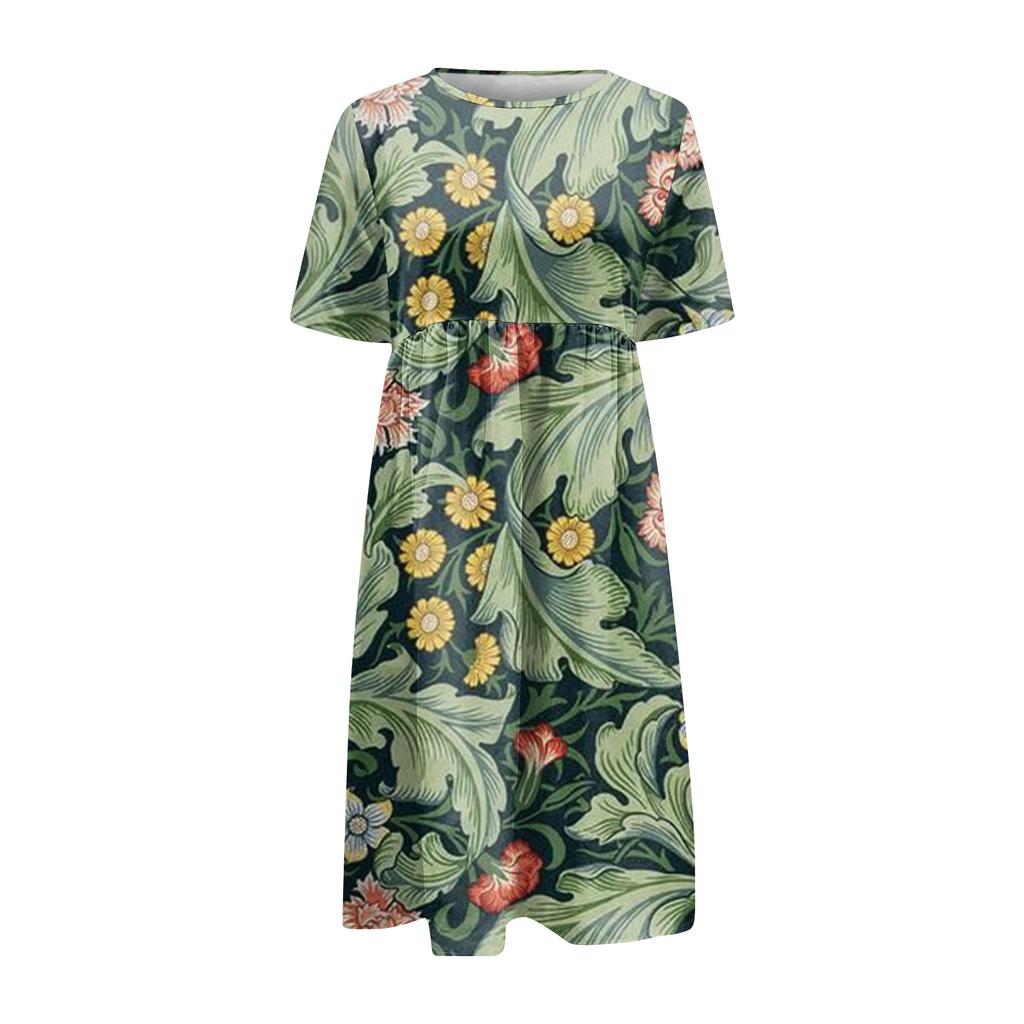 Жен. Повседневные платья Платья с принтами Летние платья С принтами Плиссированные платья-миди с круглым вырезом Классический Классический На открытом воздухе Повседневные С короткими рукавами Свободные платья