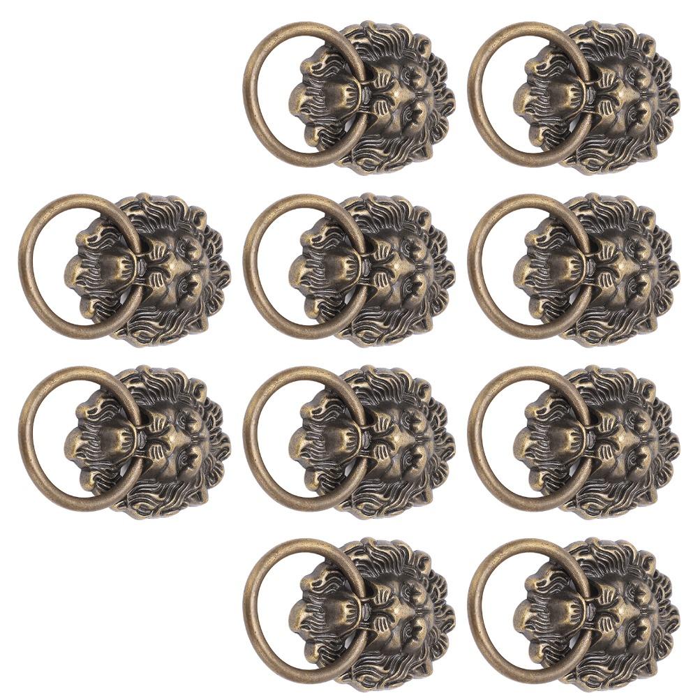 10pcs Metal Material Lion Head Pulls Antique Bronze Finish Drawer Pull Handles For Cabinets