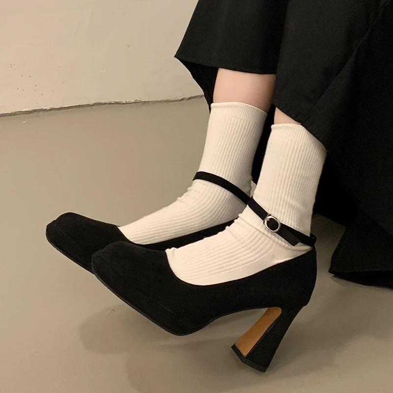 Туфли Мэри Джейн для женщин, однотонные, сексуальные, на высоком каблуке, с пряжкой в виде одного слова, женские туфли-лодочки на платформе, на каблуках, Zapatos De Mujer