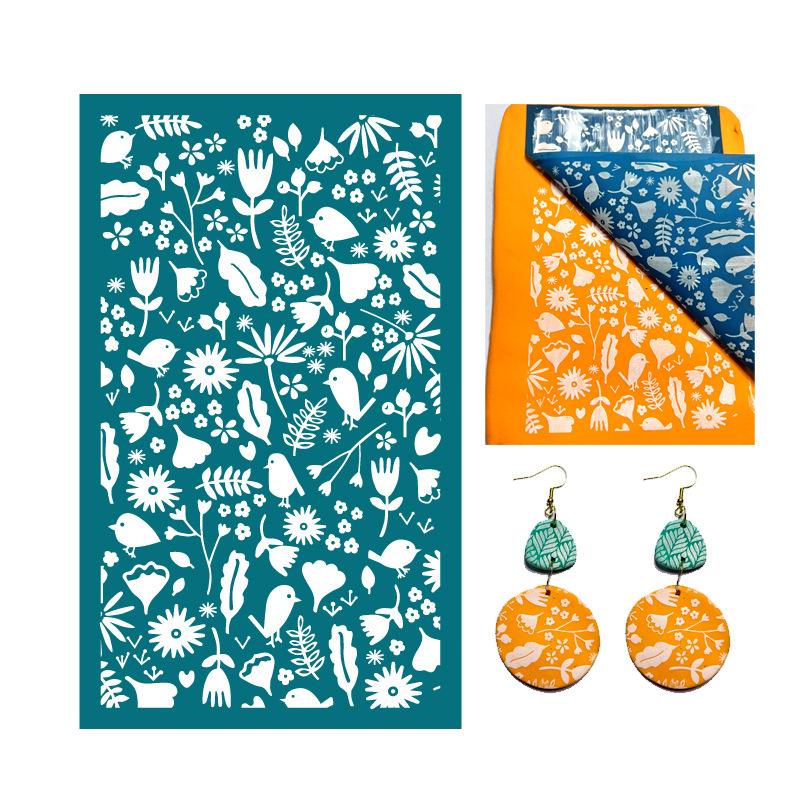 23 стиля самоклеящихся трафаретов для шелкографии для полимерной глины, листья пальмы, многоразовые сетчатые трафареты для трансферной печати, для изготовления серег и ювелирных изделий