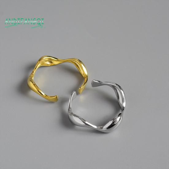 Кольцо на палец с гладким гальваническим покрытием - регулируемая геометрическая форма, декоративная полировка, однотонная неравномерная волна, ювелирные изделия для помолвки