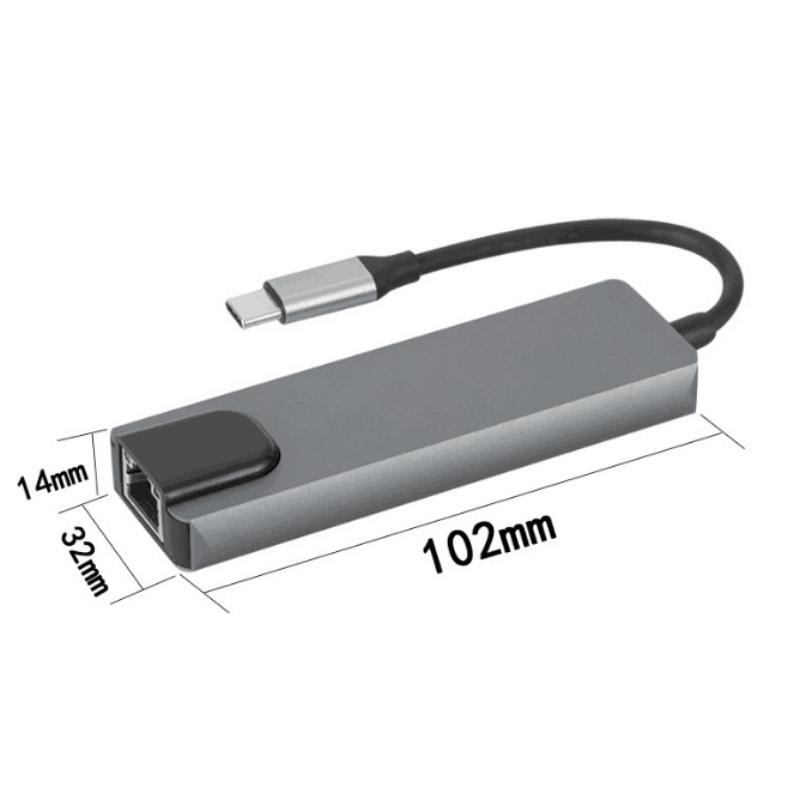 Многопортовый Type-C хаб 5-в-1: HDMI, гигабитный сетевой адаптер и док-станция-конвертер