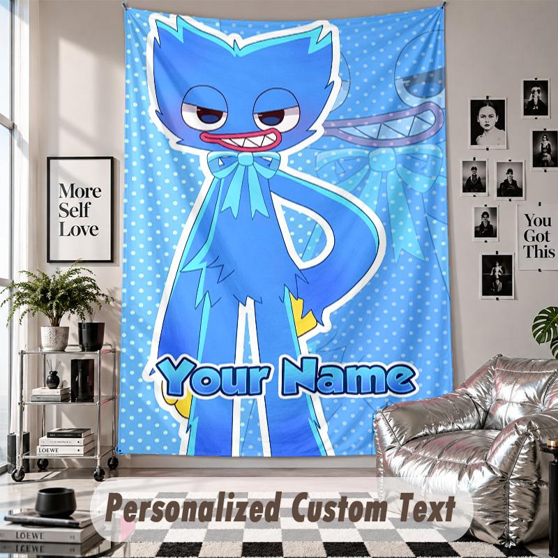Wall Hanging Tapestry With Custom Name & Text, Poppy Playtime Decorative Tapestry For Bedroom