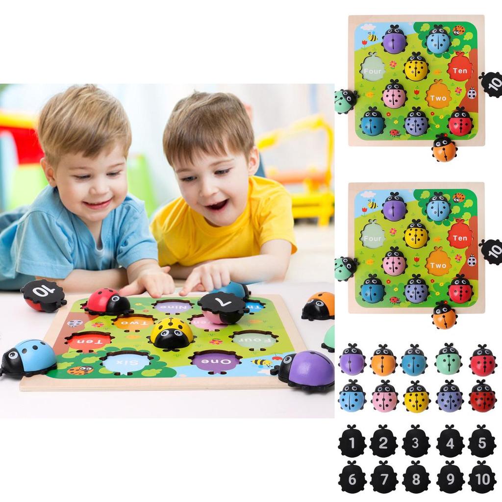 Деревянная игрушка-божья коровка с цифрами для детей, развивающая обучение и когнитивное развитие