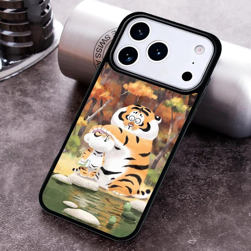 Cartoon Fat Tiger soft Phone Case For iPhone 17 16 15 14 13 12 11 Pro Max Plus 17Air Soft Silicone Cover