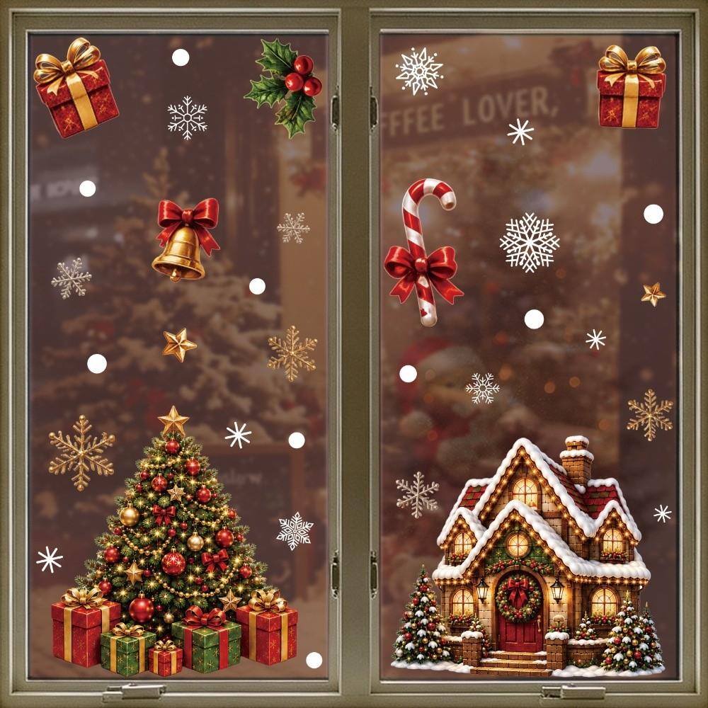 2Pcs/Set Static Cling Christmas Window Stickers Snowflakes Window Decals Christmas Party Decor