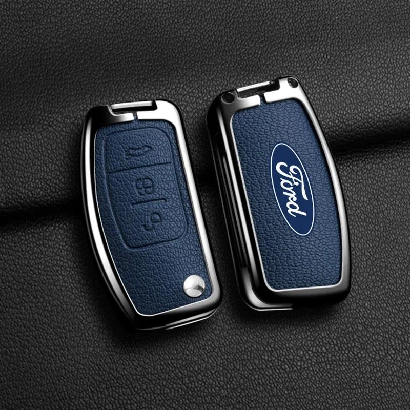 Новая автомобильная наклейка 2026 года для Ford, новый кожаный чехол-оболочка для брелока дистанционного ключа автомобиля из цинкового сплава, подходит для Ford Fiesta Focus MK2