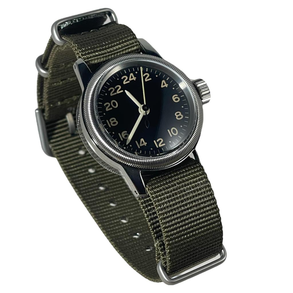Military Watch TYPE 24H Black Dial Nylon Green NATO Strap [M.R.M.W.] A-11