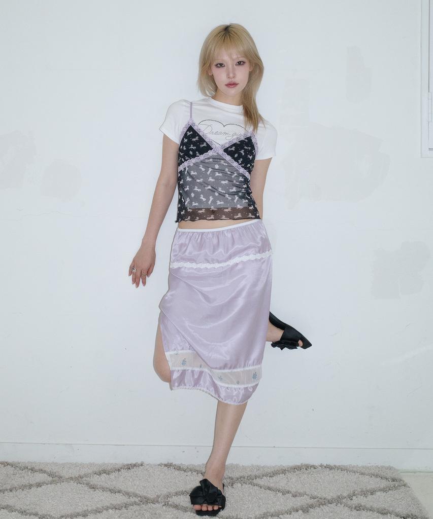Faike Flower Satin Skirt_Lavender