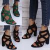 Women Pumps Sandals Summer Open Toe High Heels Low Block Heel Shoes Gladiator Zipper Thick With Sandals Wedges 2024 Mules Shoes