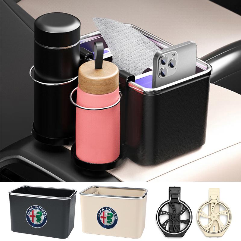 Car Armrest Storage Box with 2 Foldable Cup Holders For Alfa Romeo 159 147 156 166 Giulietta Giulia Mito Stelvio Brera SpiderNO0